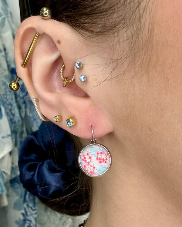 Wispy Hibiscus Cabochon Drop Earrings