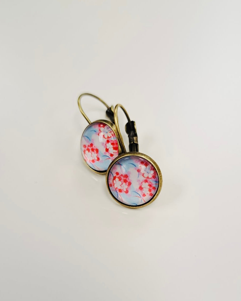 Wispy Hibiscus Cabochon Drop Earrings