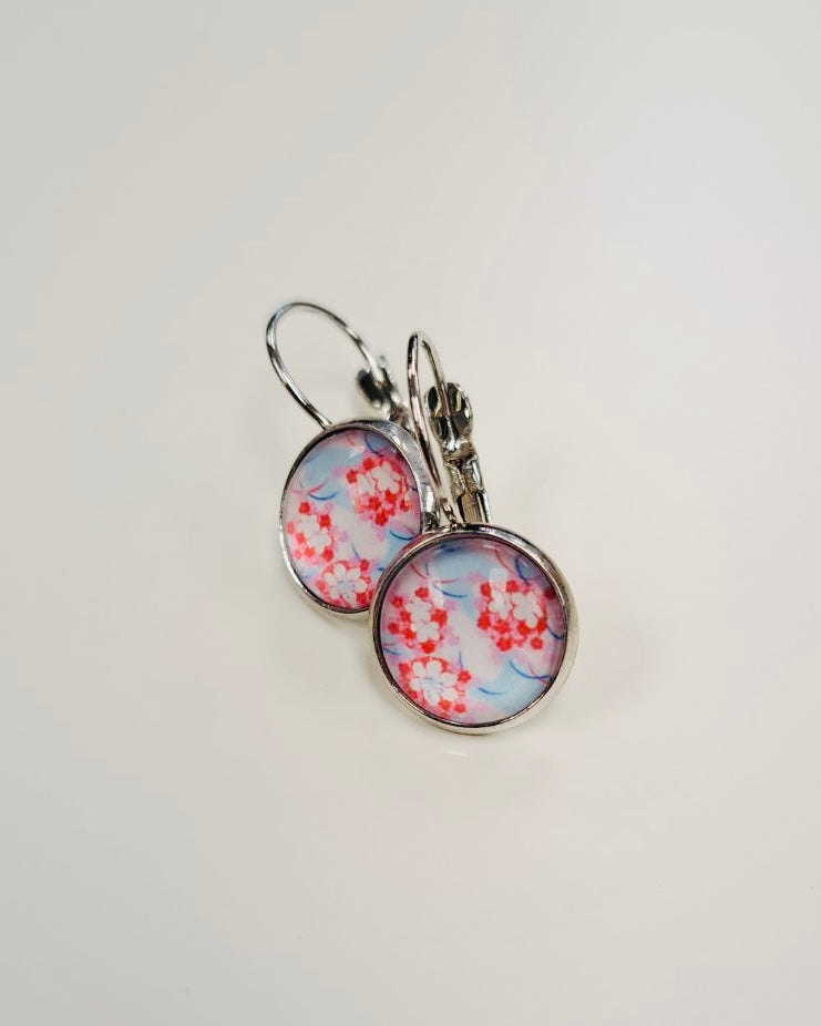 Wispy Hibiscus Cabochon Drop Earrings