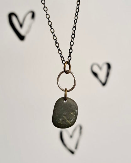 River Stone + Silver Charm Necklace