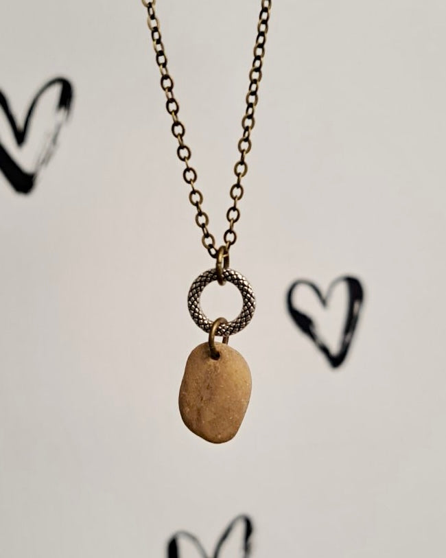 River Stone + Silver Charm Necklace