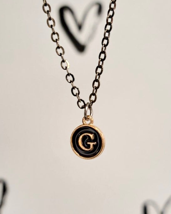 Black Initial + Gold Necklace