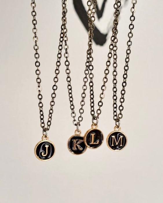 Black Initial + Gold Necklace