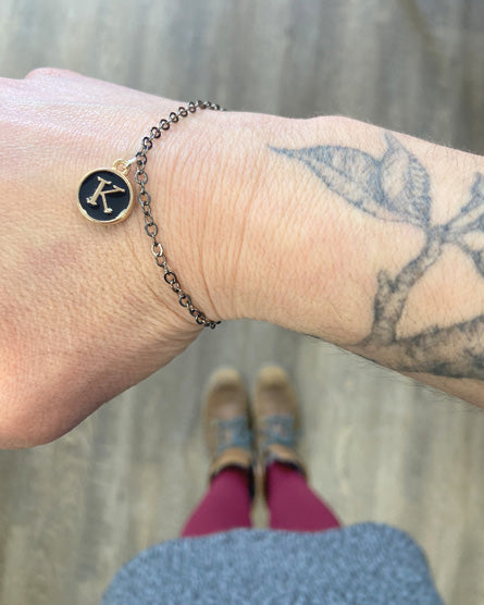 Black Initial + Gold Bracelet