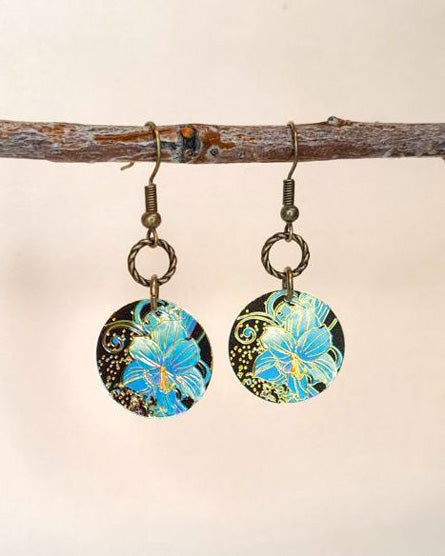 Blue Lily Flower Enamel Earrings