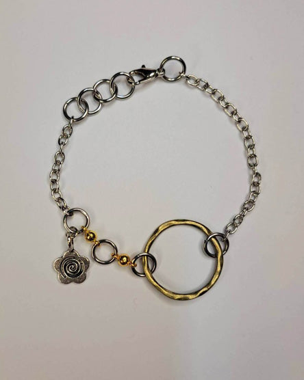 Circle + Mini Flower Mixed Metal Bracelet