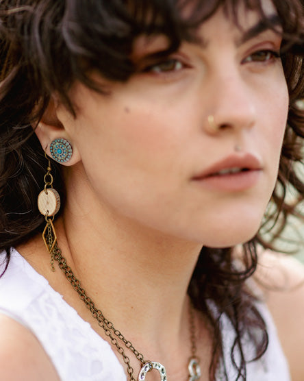 diamond raw brass chain + wood earrings