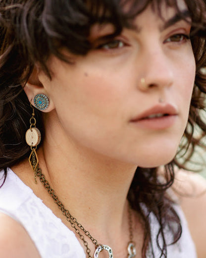 diamond raw brass chain + wood earrings