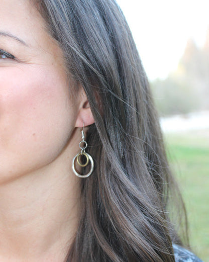 double circle silver earrings