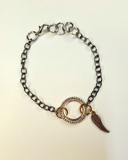 Angel Wing + Circle Mixed Metal Bracelet