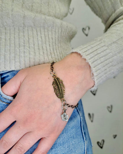 Feather + Flower Mixed Metal Bracelet