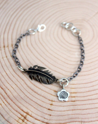 Feather + Flower Mixed Metal Bracelet