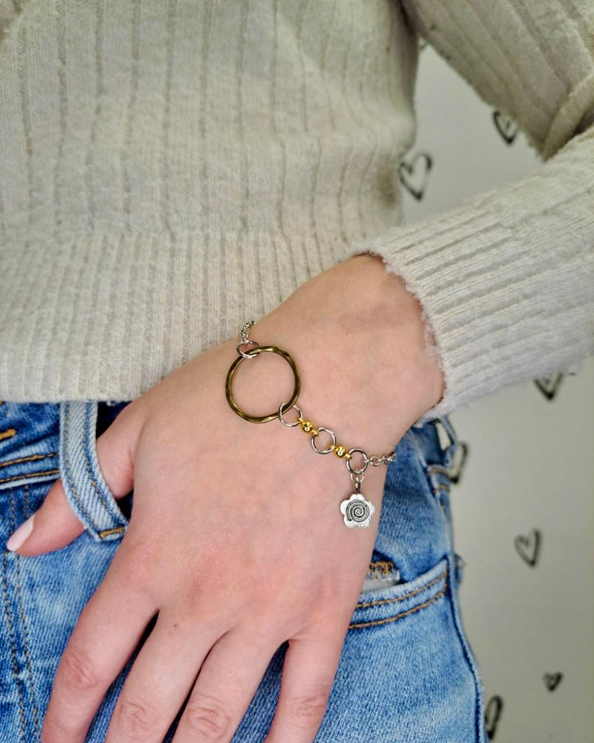 Circle + Mini Flower Mixed Metal Bracelet