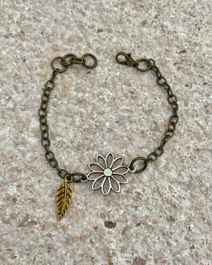 Flower + Tiny Leaf Mixed Metal Bracelet