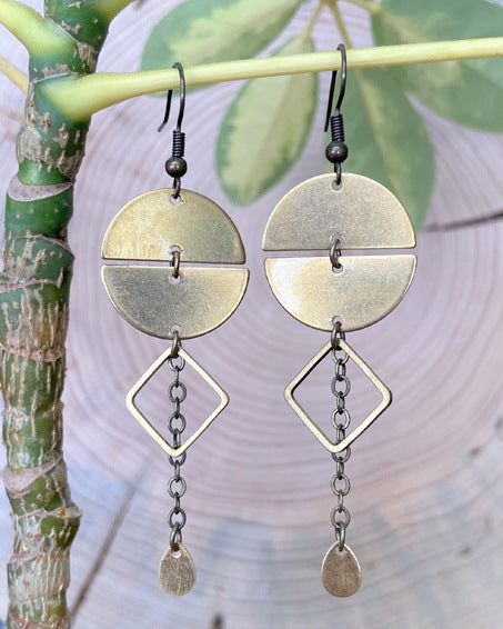 full moon raw brass earrings