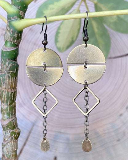 full moon raw brass earrings