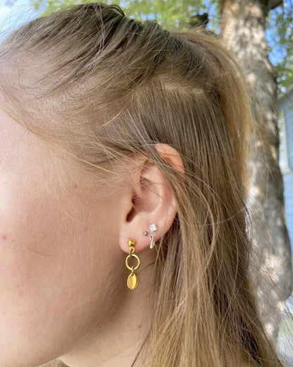 Gold + Raw Brass Leaf Mixed Metal Stud Earrings