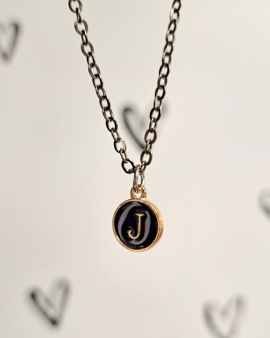 Black Initial + Gold Necklace