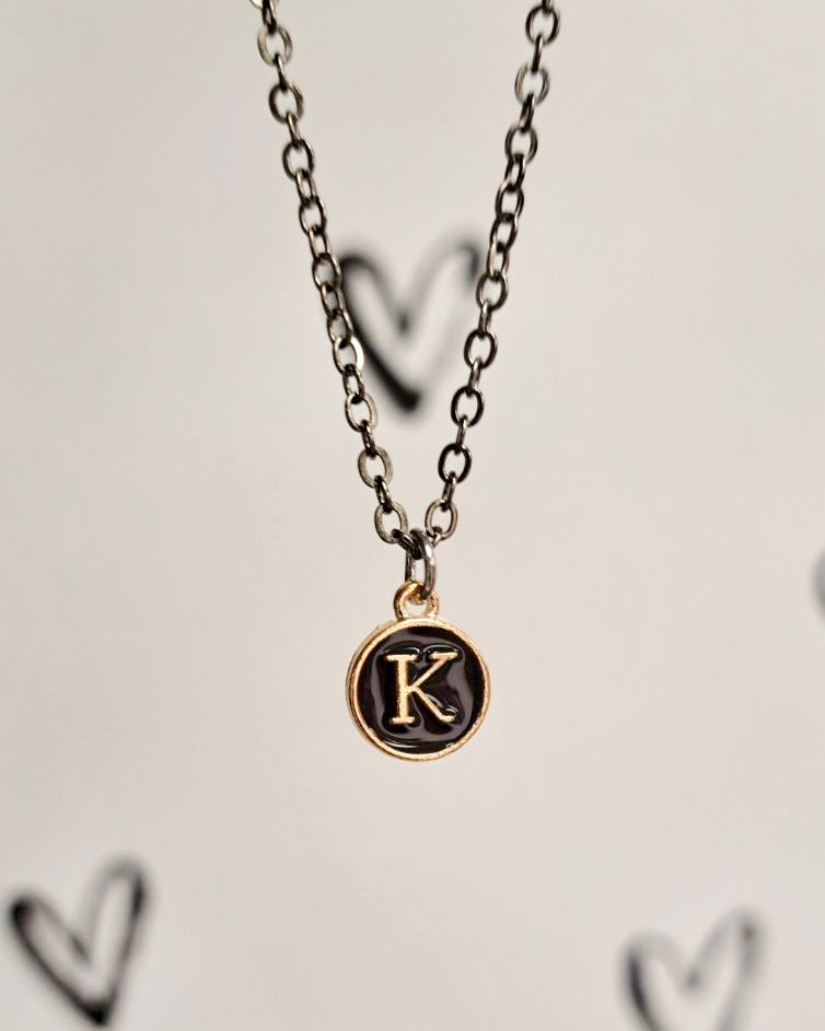 Black Initial + Gold Necklace