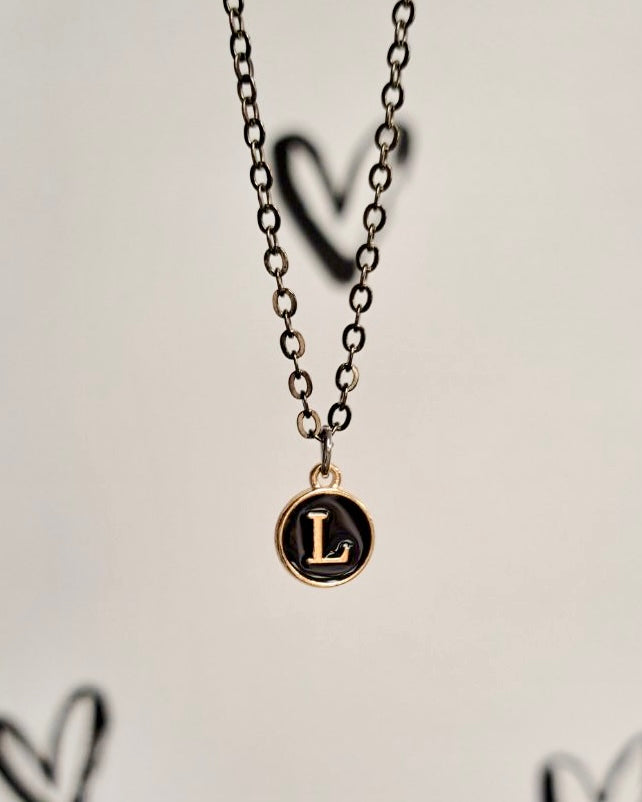 Black Initial + Gold Necklace