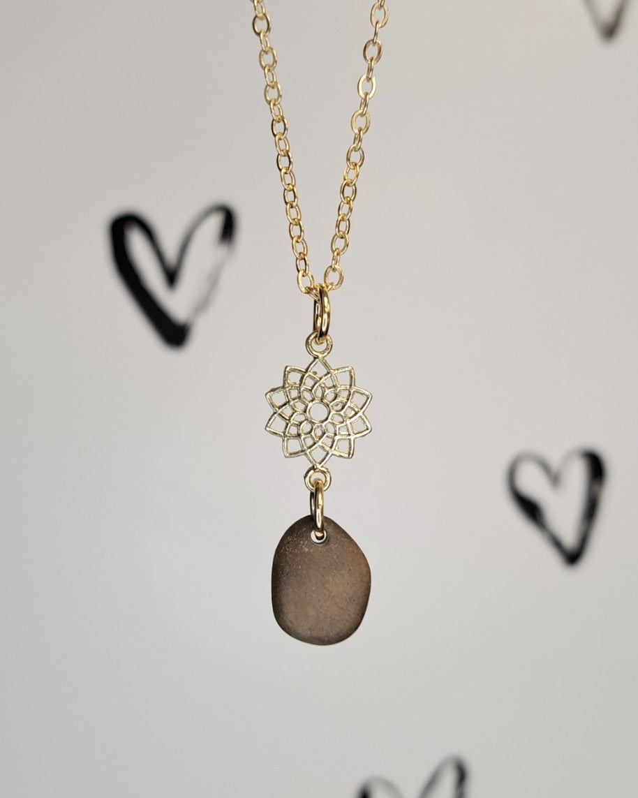 Lotus Mandala + River Stone Necklace