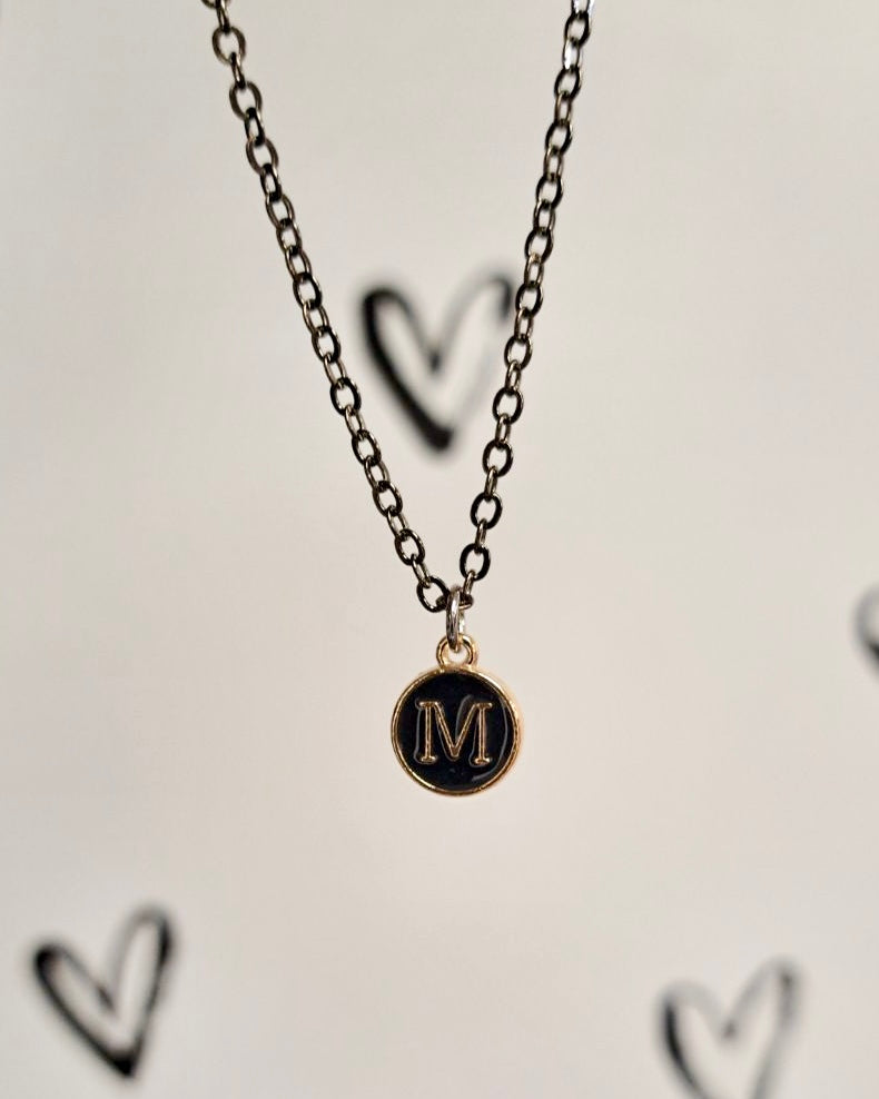 Black Initial + Gold Necklace