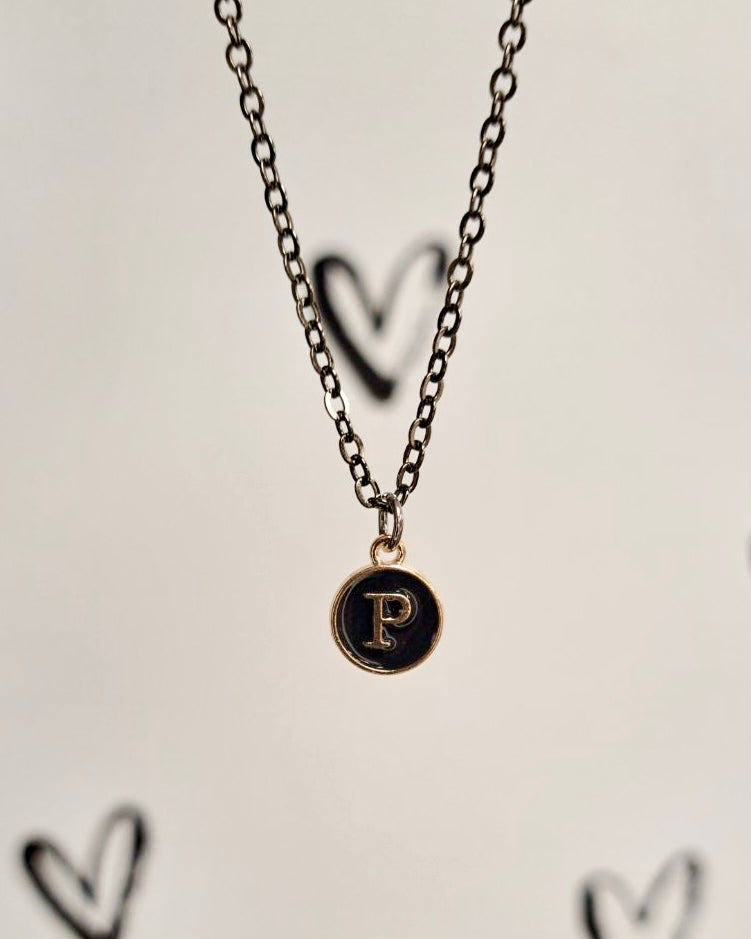 Black Initial + Gold Necklace