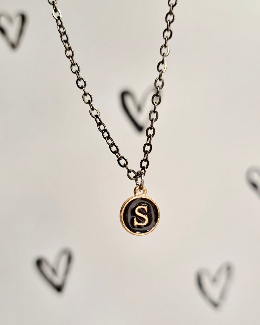 Black Initial + Gold Necklace