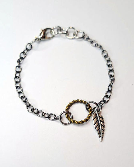 Tiny Leaf + Circle Mixed Metal Bracelet