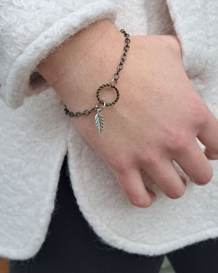 Tiny Leaf + Circle Mixed Metal Bracelet