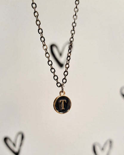 Black Initial + Gold Necklace