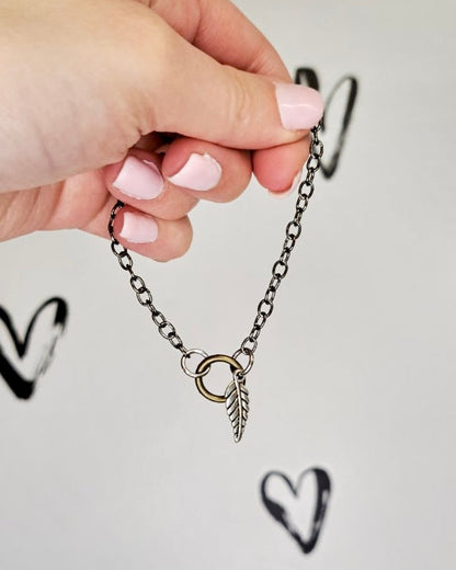 Tiny Leaf + Circle Mixed Metal Bracelet