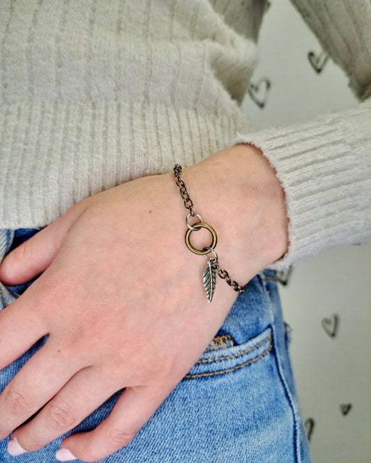 Tiny Leaf + Circle Mixed Metal Bracelet