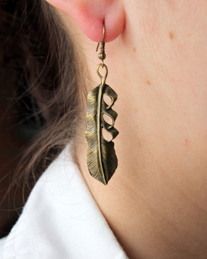 antique brass feather earrings