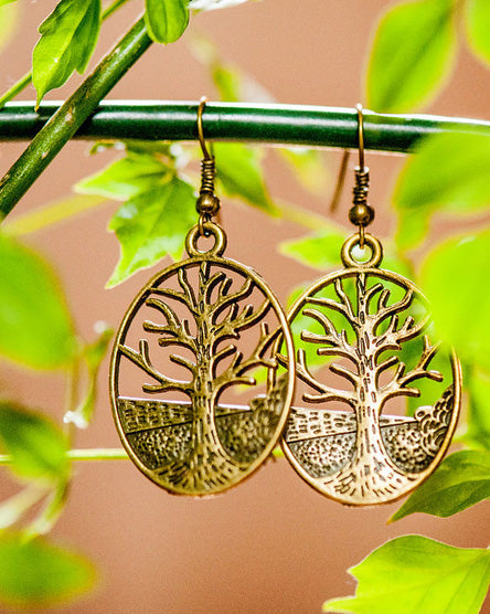 antique brass forest earrings