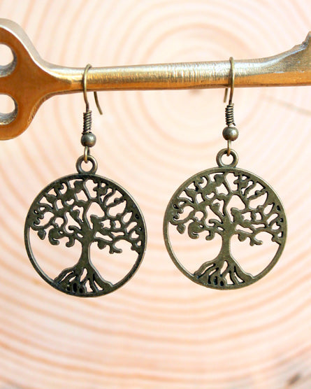 antique brass tree earrings