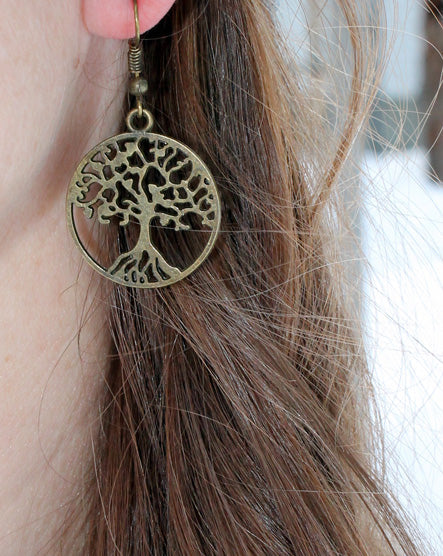 antique brass tree earrings