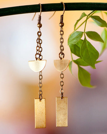 rectangle + half circle chain earrings