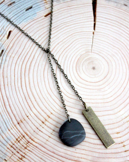 river stone + bar lariat necklace