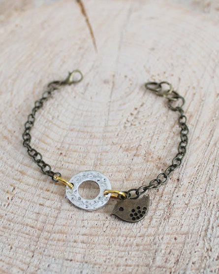 mixed metal brass bird bracelet