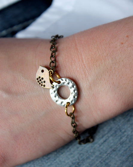 mixed metal brass bird bracelet