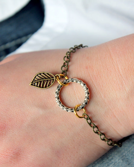 mixed metal brass leaf bracelet