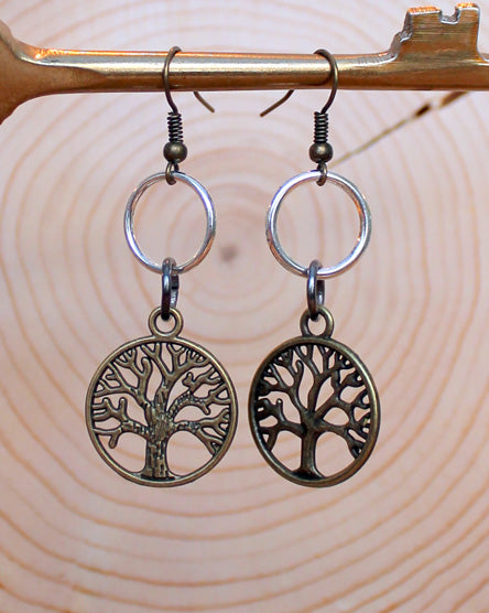 brass tree of life mixed metal earrings