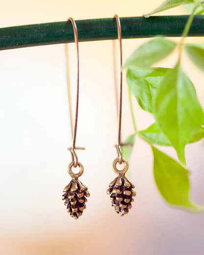 pine cone brass earrings