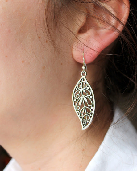 silver leaf earrings