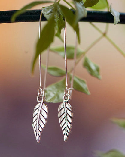 tiny leaf silver earrings