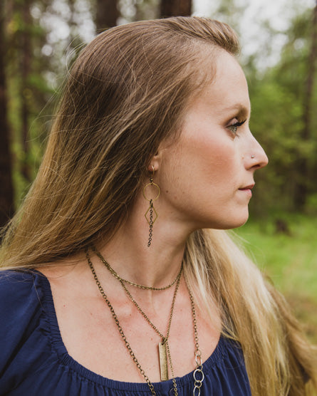 Circle + Diamond Raw Brass Earrings