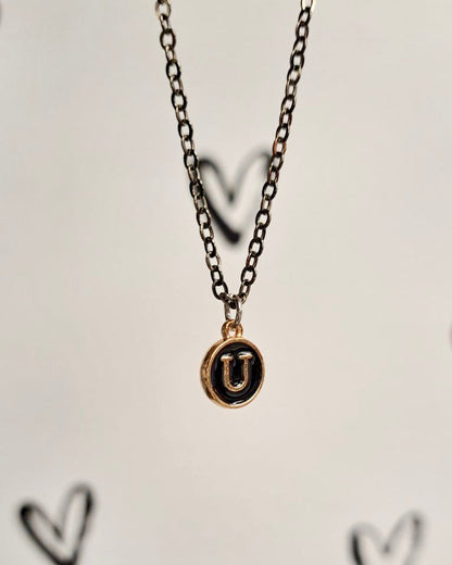 Black Initial + Gold Necklace