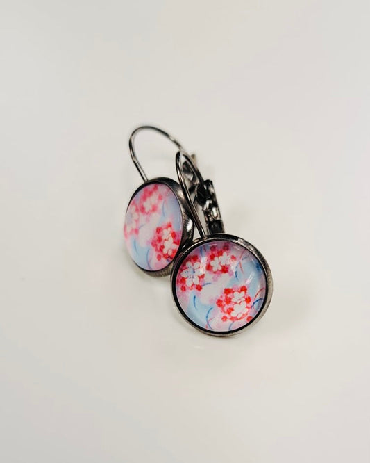 Wispy Hibiscus Cabochon Drop Earrings