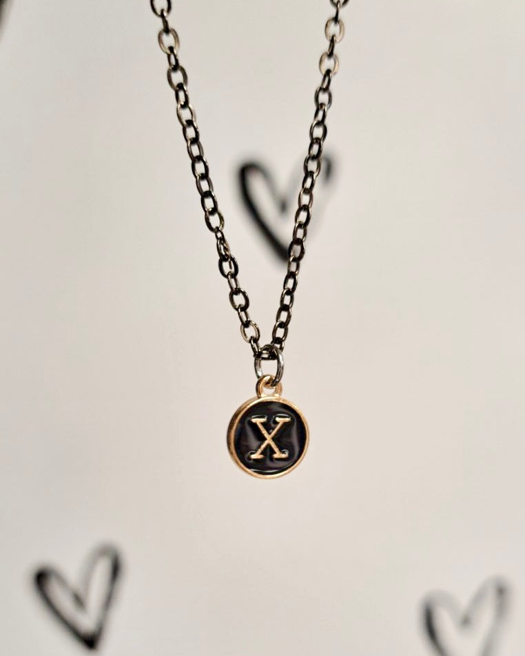 Black Initial + Gold Necklace